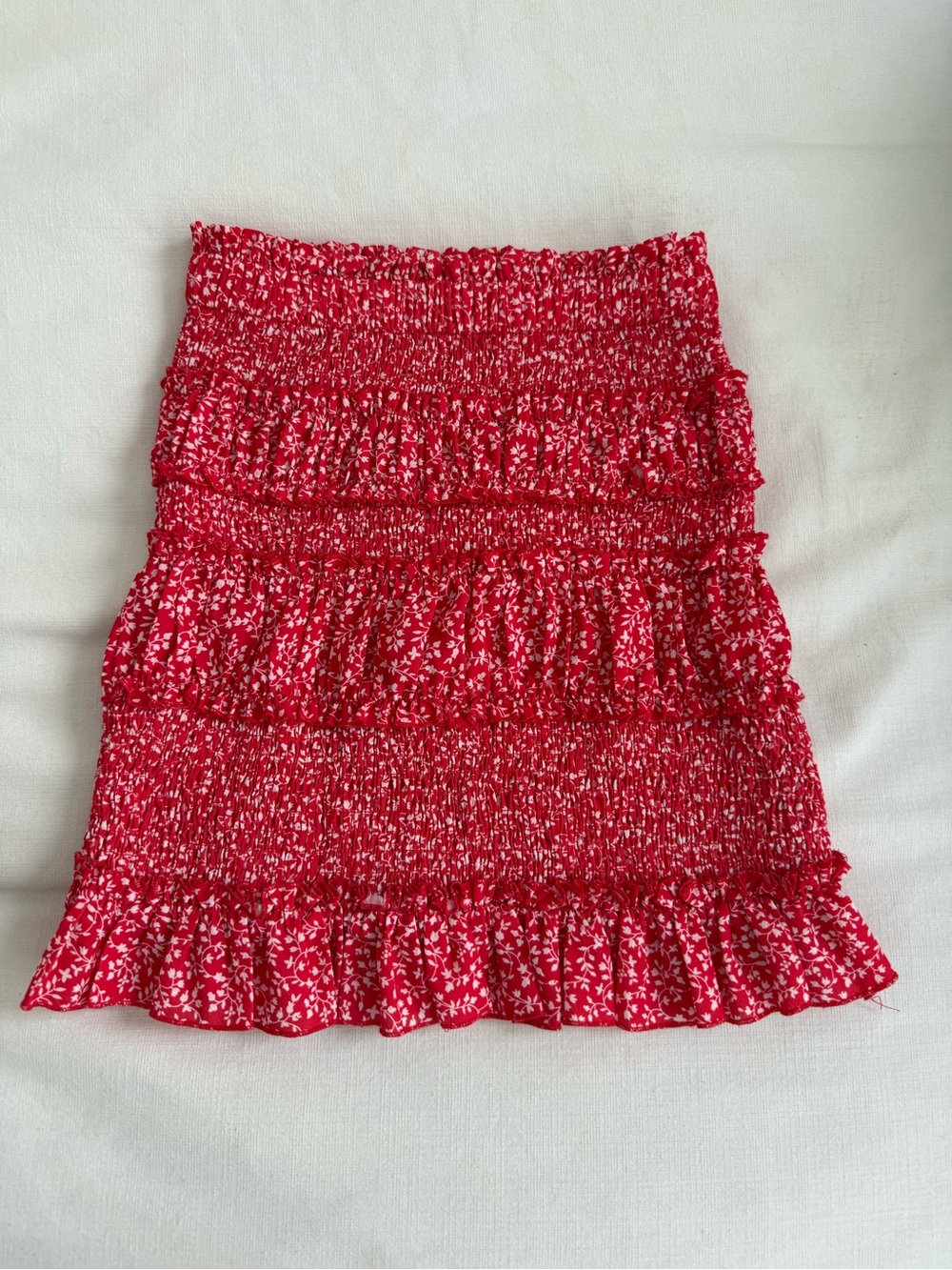 Red Smocked Ruffle Mini Skirt - Picture 2 of 3